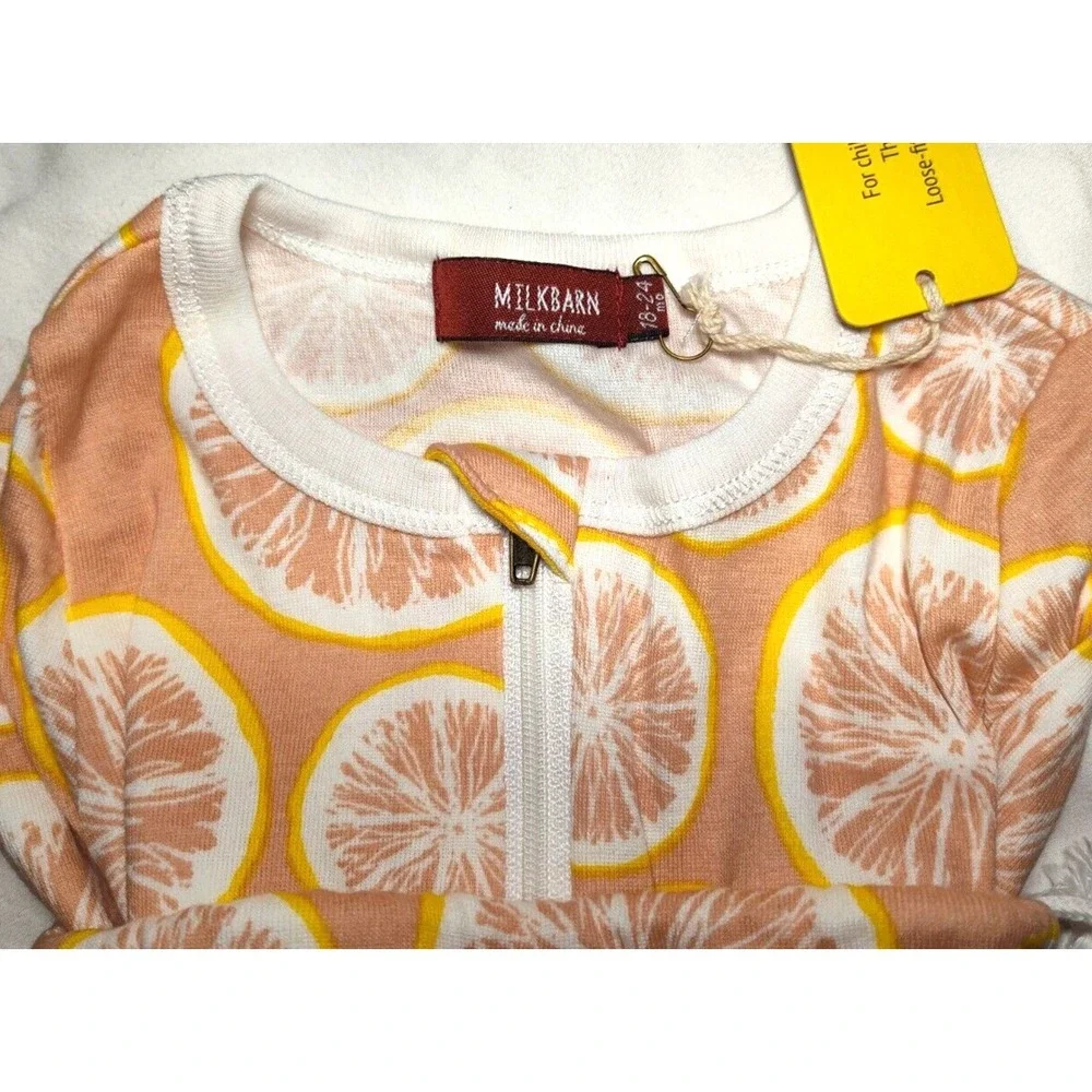 MILKBARN Baby 18 24 Mo Pink Organic Cotton Pajamas Zipper 1pc Sleeper Grapefruit
